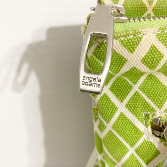 Angela Adams Lime Green Cotton Canvas with Leather Trims Crossbody Bag Lined🟢🟡 - Picture 8 of 14